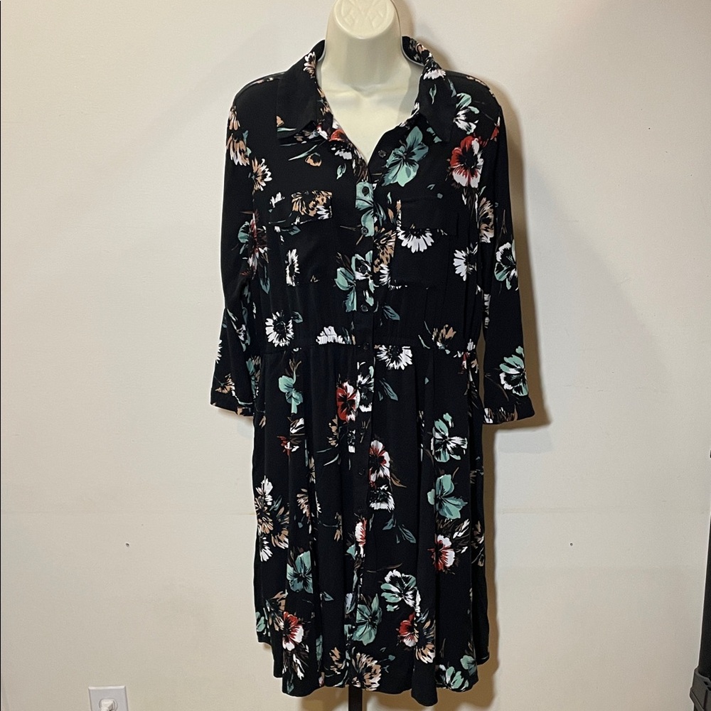 Torrid Black Floral Long Sleeve Dress